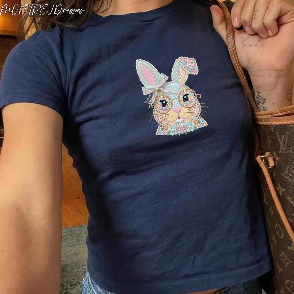 Easter Bunny Baby Tee, Cute Bunny Y2K Shirt, Rabbit Tee, Minimal
